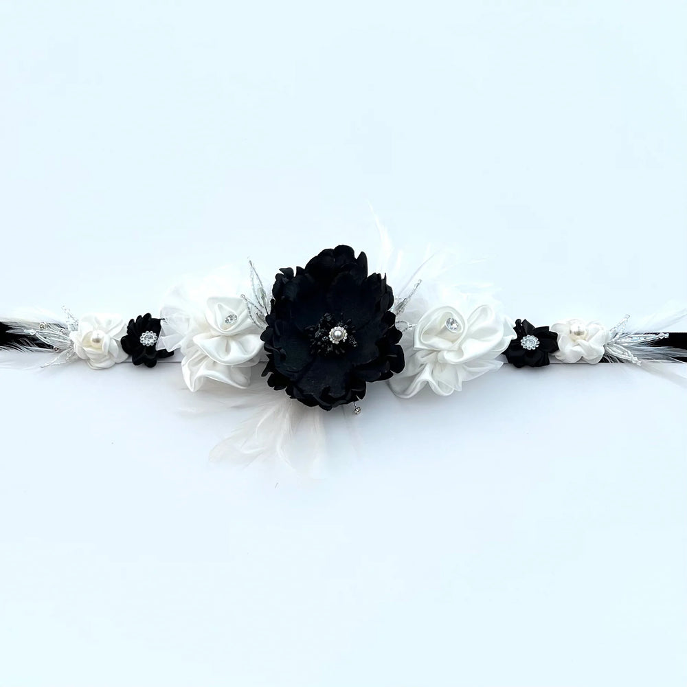 Floral Bridal Belt Sash, Wedding Dress Belt, Black & Ivory TT27