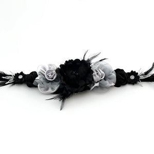 
            
                Load image into Gallery viewer, Floral Bridal Belt Sash, Wedding Dress Belt, Black &amp;amp; Silver TT30
            
        