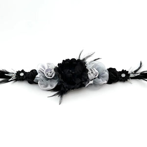 
            
                Load image into Gallery viewer, Floral Bridal Belt Sash, Wedding Dress Belt, Black &amp;amp; Silver TT30
            
        
