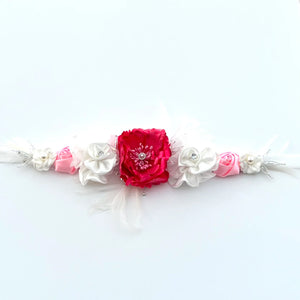 Floral Bridal Belt Sash, Wedding Dress Belt, Hot Pink & Ivory TT31