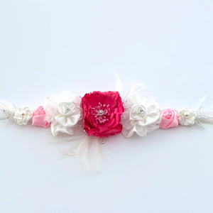 Floral Bridal Belt Sash, Wedding Dress Belt, Hot Pink & Ivory TT31