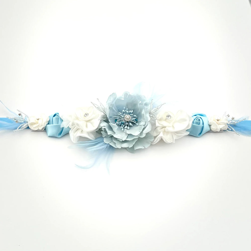 Floral Bridal Belt Sash, Wedding Dress Belt, Ivory & Baby Blue TT28