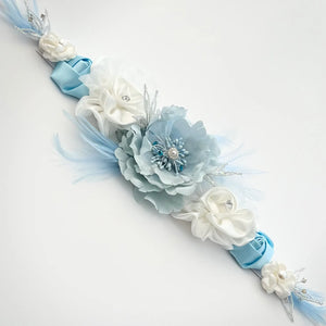 Floral Bridal Belt Sash, Wedding Dress Belt, Ivory & Baby Blue TT28