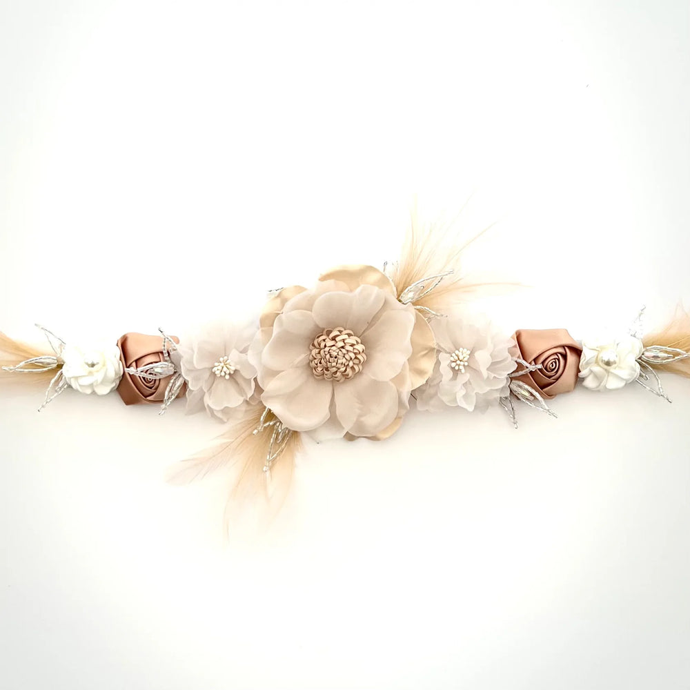Floral Bridal Belt Sash, Wedding Dress Belt, Ivory & Gold TT29
