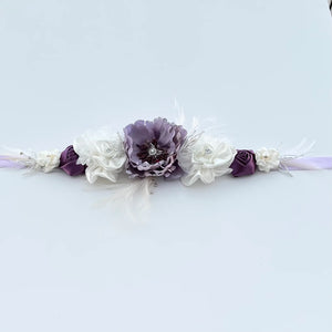 Floral Bridal Belt Sash, Wedding Dress Belt, Lavender & Aubergine TT26