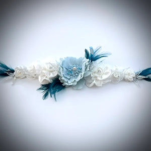 Floral Bridal Belt Sash, Wedding Dress Belt, Teal & Baby Blue TT25