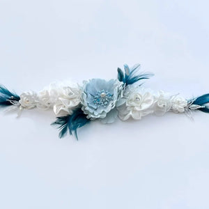 Floral Bridal Belt Sash, Wedding Dress Belt, Teal & Baby Blue TT25