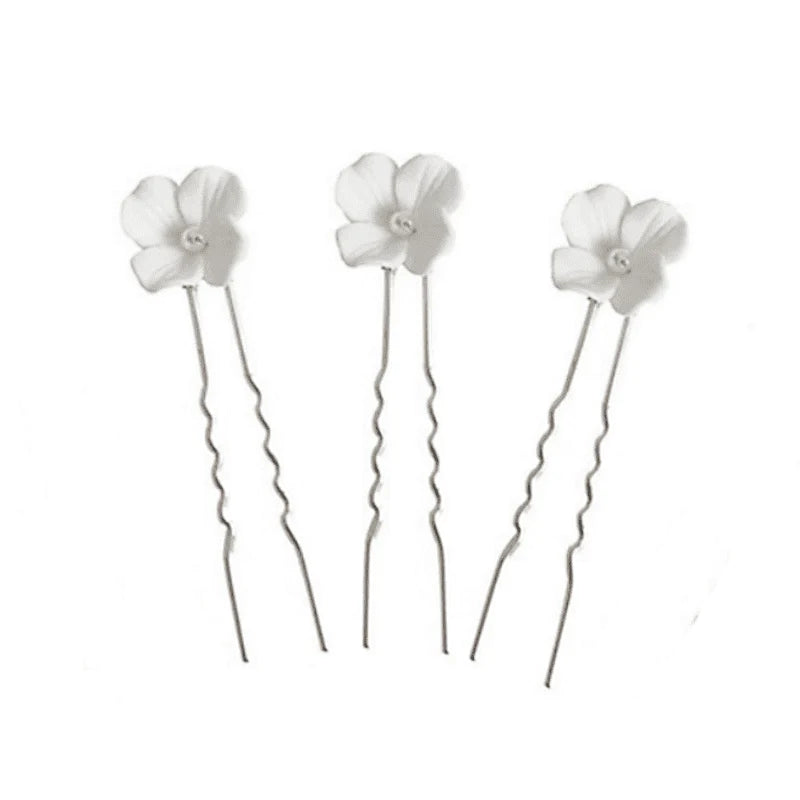Floral Bridal Hair Pins Set, Ceramic Flowers, 9765
