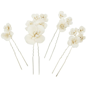 Floral Bridal Hair Pins Set, Ivory Ceramic Flowers, 9766