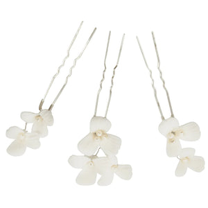 Floral Bridal Hair Pins Set, Ivory Ceramic Flowers, 9779