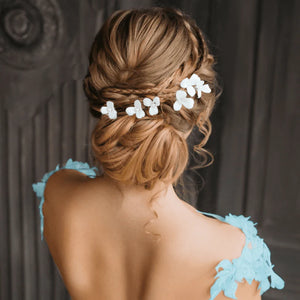 Floral Bridal Hair Pins Set, Ivory Ceramic Flowers, 9779