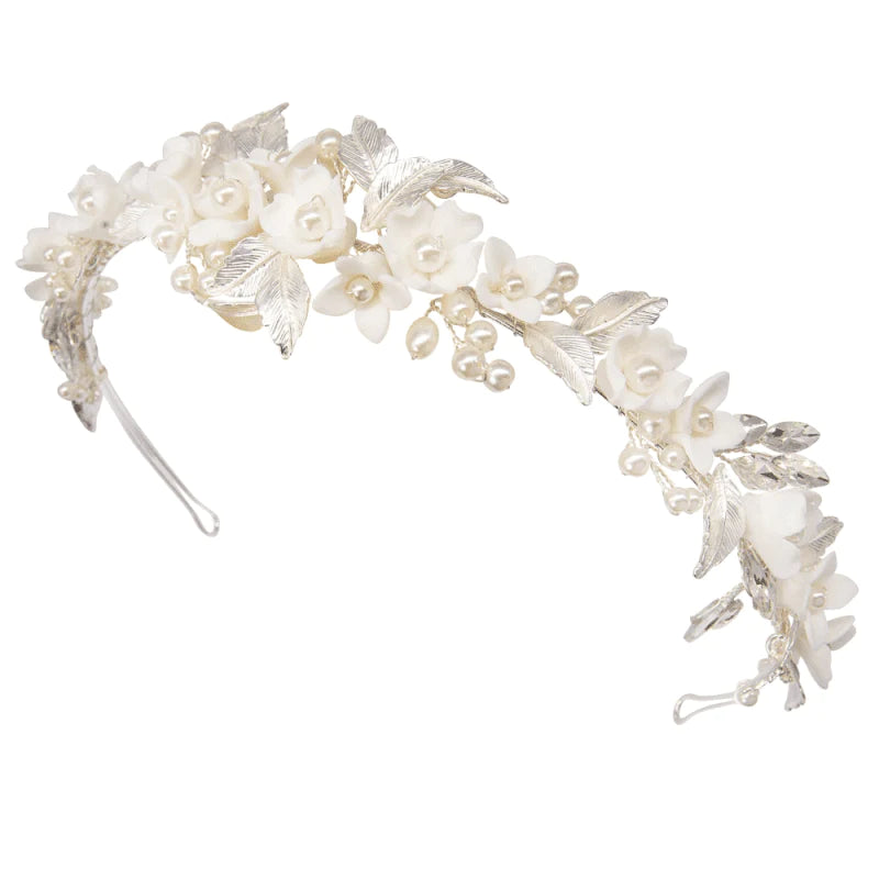 Floral Bridal Headband with Pearls, 7835