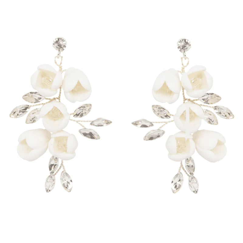 
            
                Load image into Gallery viewer, Floral Drop Wedding Earrings with Crystals, A9790
            
        