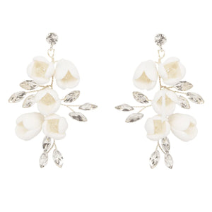
            
                Load image into Gallery viewer, Floral Drop Wedding Earrings with Crystals, A9790
            
        