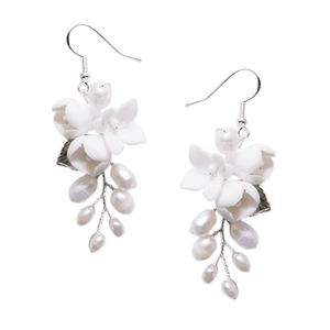 
            
                Load image into Gallery viewer, Floral Drop Wedding Earrings with Freshwater Pearls, A9328
            
        
