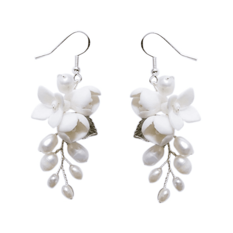 Floral Drop Wedding Earrings with Freshwater Pearls, A9328