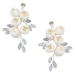 
            
                Load image into Gallery viewer, Floral Drop Wedding Earrings with Opal Coloured Crystals, A9760
            
        