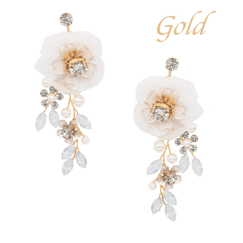 Floral Wedding Earrings with Crystals and Pearls, A9044
