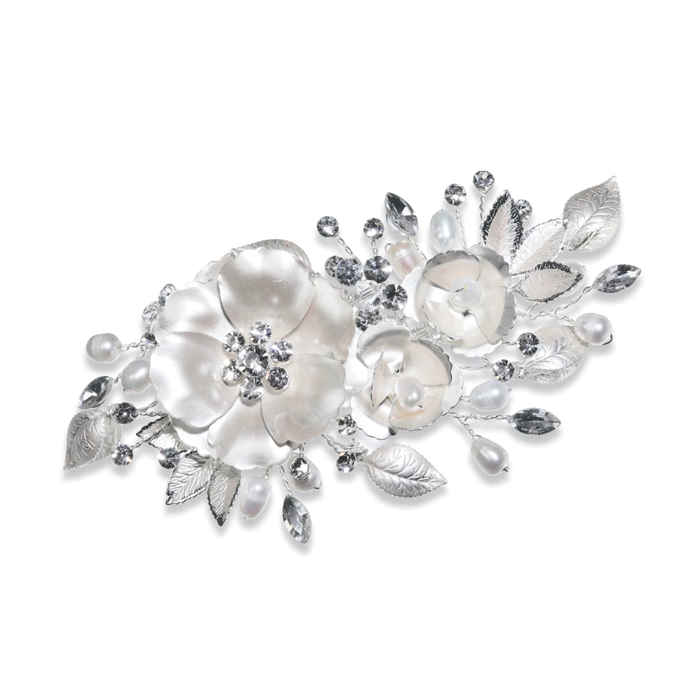 Floral Wedding Hair Clip with Austrian Crystals and Freshwater Pearls, WINTER ROSE
