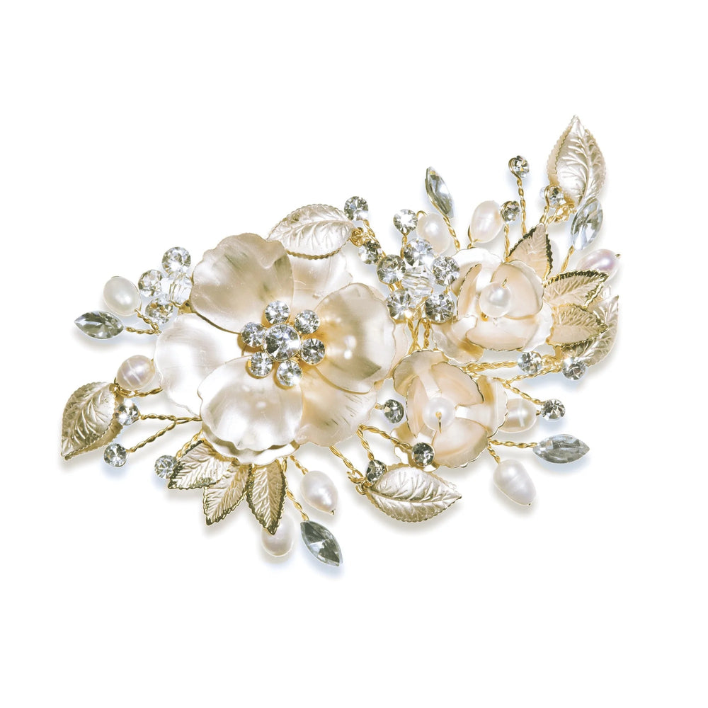 
            
                Load image into Gallery viewer, Floral Wedding Hair Clip with Crystals and Pearls SUNRISE
            
        