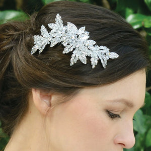 Floral Wedding Hair Comb, Silver with Crystals SASKIA
