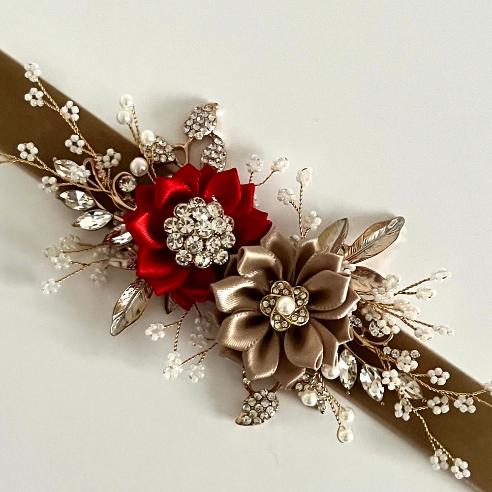 
            
                Load image into Gallery viewer, Flower Girl Belt Sash, Floral Bridal Belt, Velvet Wedding Dress Belt, All colours, TT436
            
        