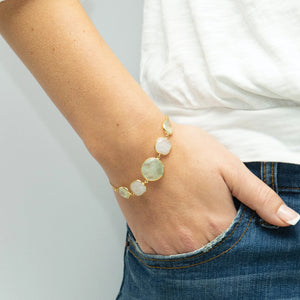 Gemstone Bracelet with Rose Quartz & Rainbow Moonstone, Semi Precious Jewellery, PHANTOM