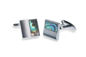 
            
                Load image into Gallery viewer, Gents Abalone Cufflinks, Brushed Rhodium, Groom, Best Man, Usher, Father of Bride Cufflinks WALDORF
            
        