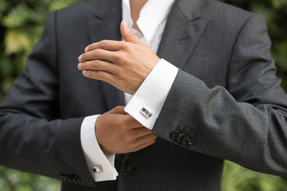 Gents Mother of Pearl Cufflinks, Brushed Stainless Steel, Groom, Best Man, Usher CAVENDISH