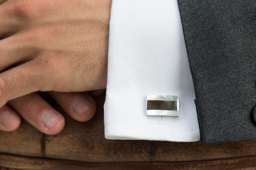 Gents Mother of Pearl Cufflinks, Brushed Stainless Steel, Groom, Best Man, Usher CAVENDISH
