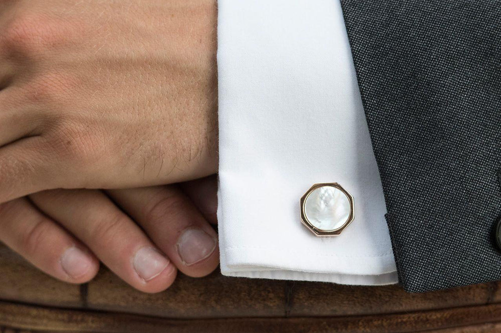 Gents Rose Gold Cufflinks with Mother of Pearl, Groom, Best Man, Usher, Father of Bride Cufflinks ROCHESTER