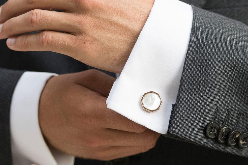 Gents Rose Gold Cufflinks with Mother of Pearl, Groom, Best Man, Usher, Father of Bride Cufflinks ROCHESTER