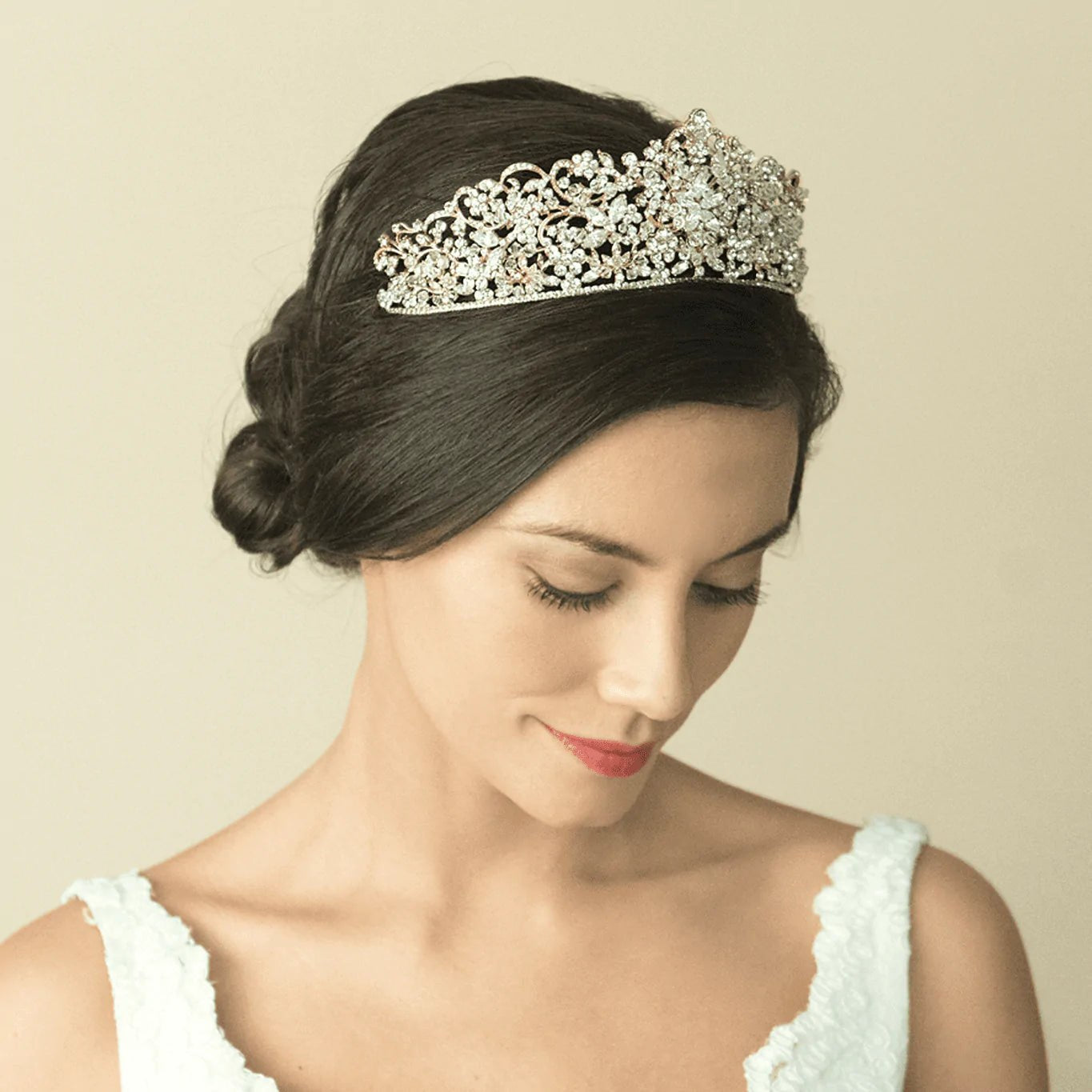 Gold Wedding Tiara with Sparkling Crystals, Rebecca