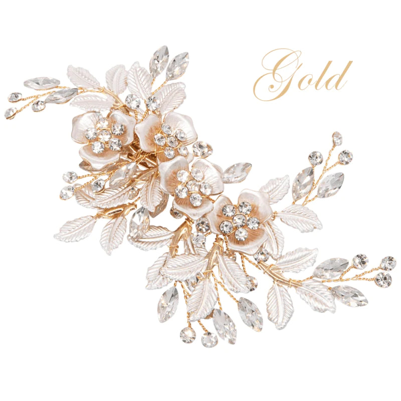 
            
                Load image into Gallery viewer, Gold Bridal Hair Clip with Crystals, A7590
            
        