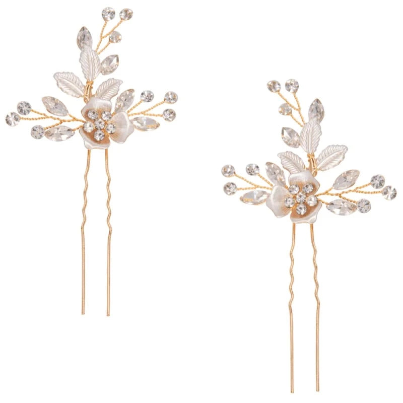 Gold Bridal Hair Pins with Crystals, 7693