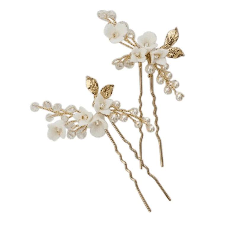 Gold Bridal Hair Pins with Crystals and Pearls, 7303
