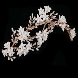 
            
                Load image into Gallery viewer, Gold Bridal Hair Vine with Crystals &amp;amp; Pearls, A9083
            
        