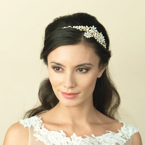 
            
                Load image into Gallery viewer, Gold Bridal Headband with Crystals and Pearls, SAFIYA
            
        
