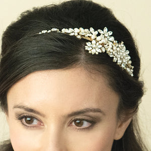 
            
                Load image into Gallery viewer, Gold Bridal Headband with Crystals and Pearls, SAFIYA
            
        