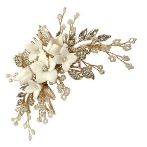 Gold Bridal Headpiece, Crystals and Pearls 7647