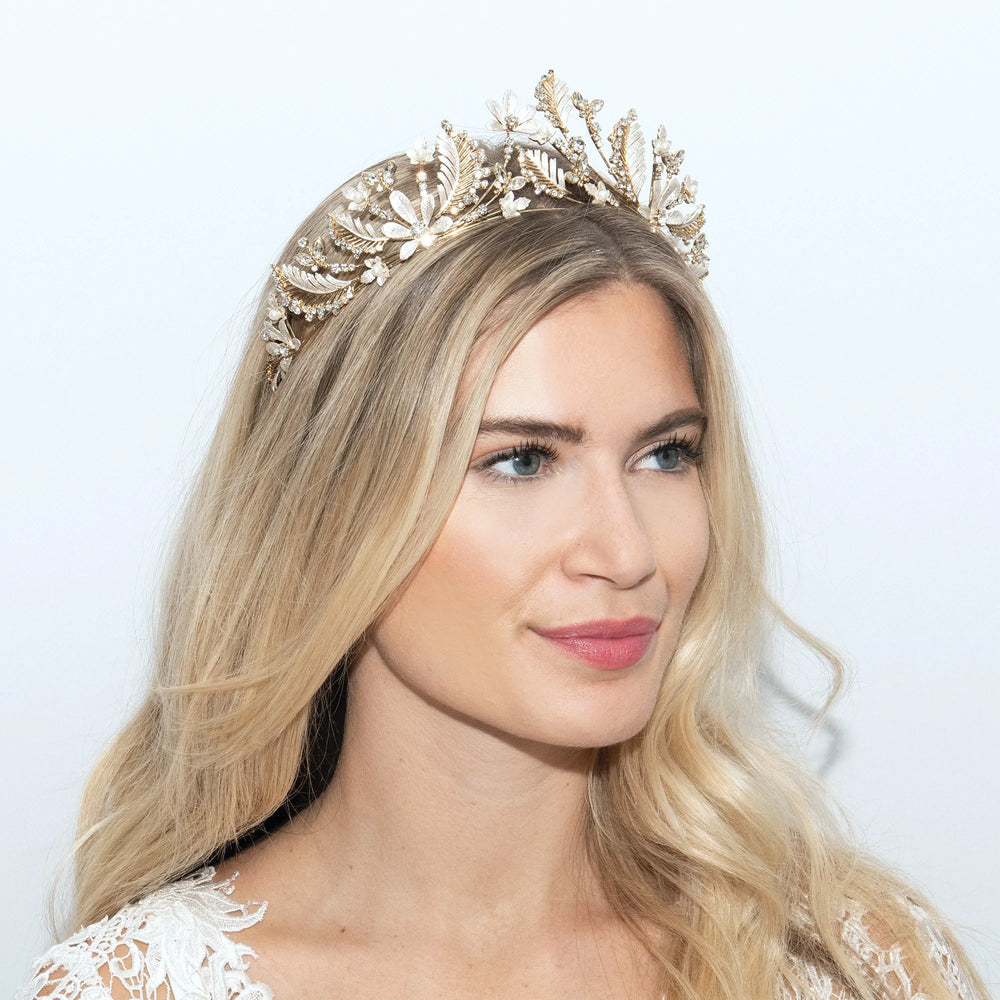 
            
                Load image into Gallery viewer, Gold Bridal Tiara Crystals and Pearls, Darcie
            
        