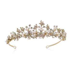 Gold Bridal Tiara, Crystals and Pearls, Seville