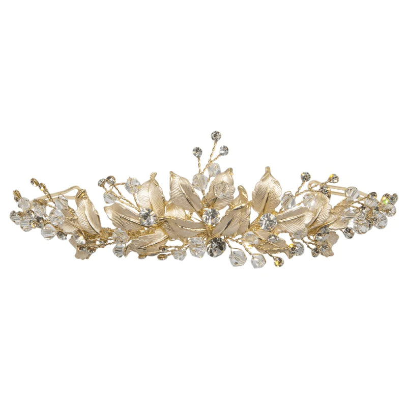Gold Bridal Tiara with Crystals and Pearls, 9065