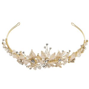 Gold Bridal Tiara with Crystals and Pearls, 9065