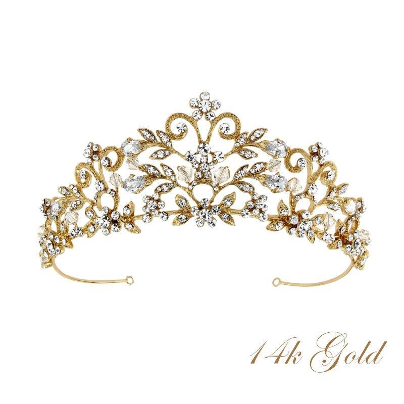 Gold Bridal Tiara with Swarovski Crystals, 7245