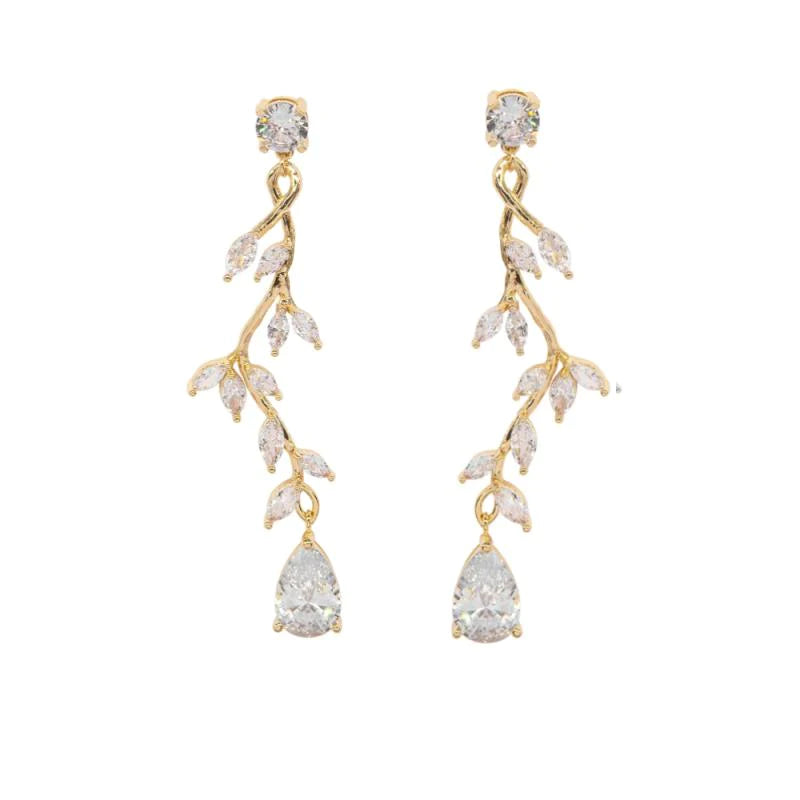 
            
                Load image into Gallery viewer, Gold Crystal Vine Chandelier Wedding Earrings 7718
            
        