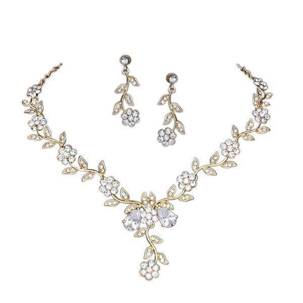 
            
                Load image into Gallery viewer, Gold Crystal Vine Necklace &amp;amp; Earrings Bridal Jewellery Set 6084
            
        