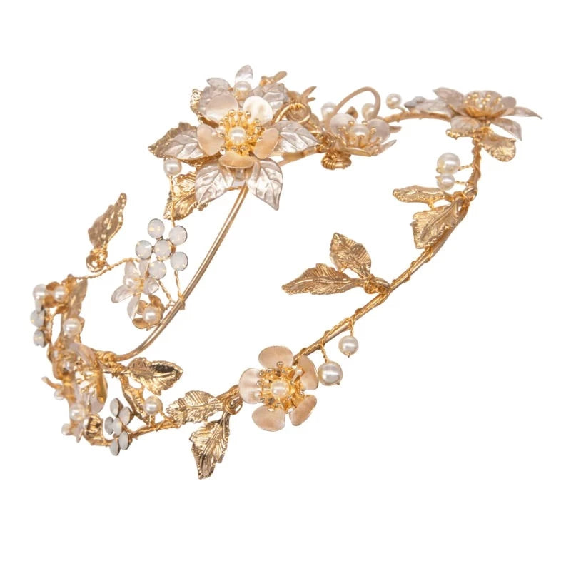 Gold Crystal and Pearl Bridal Hair Vine, 7786