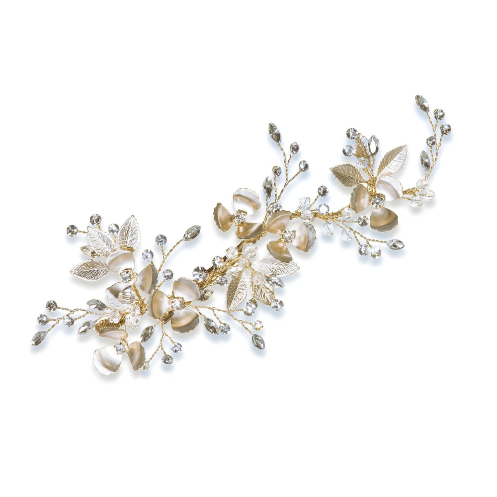 Gold Floral Bridal Hair Clip with Crystals, DESERT ROSE