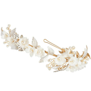 Gold Floral Bridal Headband with Pearls, 9781